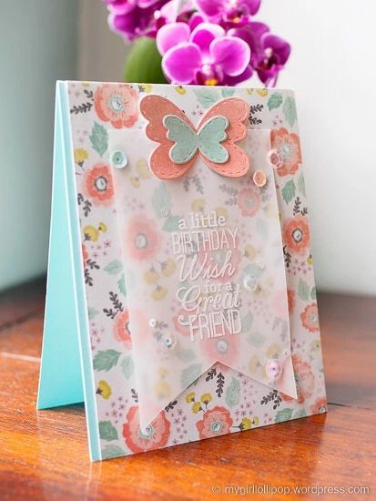 Butterfly Birthday Wish – mygirllollipop Vellum Cards Ideas Simple, Handmade Cards Using Vellum, Cards With Vellum Paper, Handmade Cards With Vellum, Using Vellum In Card Making, Vellum Projects, Vellum Cards Ideas, Cards With Vellum, Acetate Cards