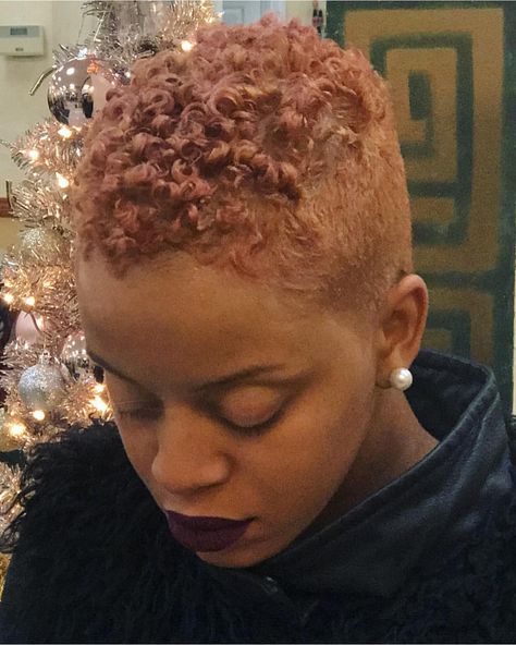 Holiday Style! #haircolor #haircut #christolsalon #thecutlife Gold Hair Black Women, Rose Gold Hair Black Women, Rose Gold Pixie, Short Natural Haircuts, Hair Black Women, Natural Hair Transitioning, Shaved Hair Designs, Tapered Natural Hair, Tapered Hair