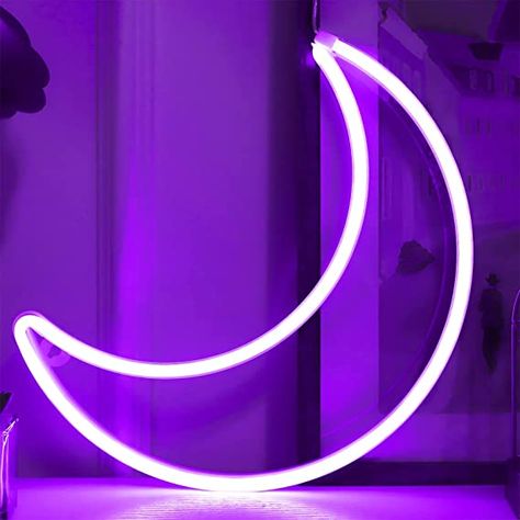 Tv Unit Decor Ideas, Unit Decor Ideas, Purple Aesthetic Bedroom, Moon Neon Light, Purple Themed Bedroom, Dorm Party, Purple Bedroom Decor, Purple Led Lights, Purple Room Decor