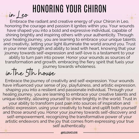 HONORING YOUR CHIRON ✨ Chiron in the natal chart can signify our deepest wound. Sometimes we choose not to face it, but through healing comes empowerment, growth, and inspiring transformations. 🫶 Part one. #chiron #healing #innerhealing #innergrowth #innerguidance #selflove #selfgrowth #astrology #innerchildhealing #healingjourney #healingquotes #astrologyquotes #astrologyposts #astrologypost #astrology101 Chiron In Leo, Chiron Astrology, Astrology Tips, Inner Child Healing, Inner Guidance, Inner Healing, Natal Charts, Healing Quotes, Healing Journey