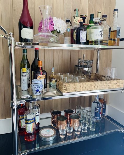 How to Stock a Bar Cart - What's Gaby Cooking Stock A Bar, Bar Cart Inspiration, Coffee/wine Bar, Whats Gaby Cooking, Italian Bar, Strawberry Vodka, Drink Cart, Mom Party, Tequila Shots