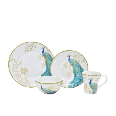 222 Fifth Dinnerware, Dinnerware Sets Walmart, Blue Dinnerware Sets, Blue And White Dinnerware, Peacock Garden, White Dinnerware Set, Blue Dinnerware, Peacock Decor, White Dinnerware