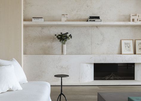 Stone Fireplace Designs, Interior Fireplace, Open Plan Apartment, Unique Interior Design, Fire Places, Bespoke Interiors, Modern Fireplace, Built In Cabinets, Minimalism Interior