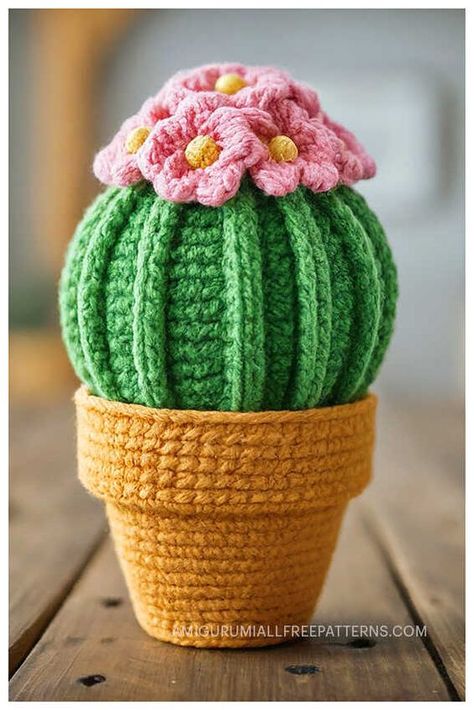 Amigurumi Cactus Crochet Free Pattern Cactus Pattern Crochet, Crocheted Cactus Pattern Free, Crochet Cactus Flower, Plant Amigurumi Free Pattern, Free Succulent Crochet Pattern, Crochet Cactus Pillow, Cactus Amigurumi Free Pattern, Succulent Crochet Free Pattern, Crochet Plant Free Pattern