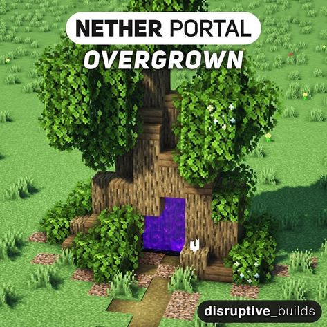 Overgrown Minecraft Portal, Minecraft Tree Nether Portal, Ender Portal Designs, Overgrown Nether Portal, Cute Nether Portal, End Portal Design, Portal Design Minecraft, Nether Portal Designs, Nether Portal Ideas