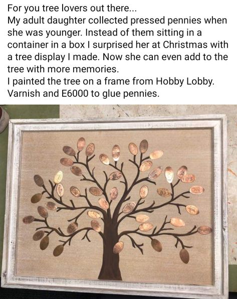 Penny Tree Of Life, Pressed Pennies Display, Pressed Penny Display Ideas, Penny Display, Pressed Pennies, Autumn Leaves Art, Tree Lover, Travel Keepsakes, Fall Leaf