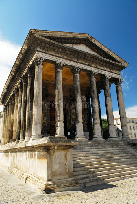 Roman temple in Nimes France. Roman temple Maison Carree in city of Nimes in sou , #spon, #Nimes, #France, #Roman, #temple, #city #ad Roman Temple Aesthetic, Greek Building Tattoo, Roman Buildings, Greek Buildings, Roman Temple, Ancient Roman Architecture, Nimes France, Architecture Antique, Temple City