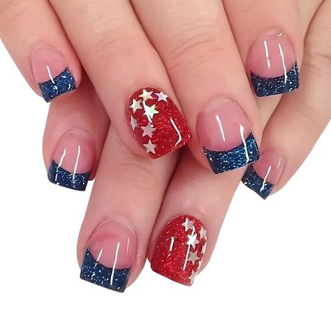 PRICES MAY VARY. Independence Day Style Designs: Calling all who love America,these July 4th fake nails are made for Independence Day, Provide a special festive atmosphere for Independence Day,It is an ideal choice to showcase your unique taste and personality. Package Contents: 24 Pcs Independence Day Press on Nails +1 Nail File + 24 Pcs Jelly Glue Stickers+1 wooden stick.(Durability of jelly glue is not as good as liquid glue, but it makes fake nails reusable. Please use suitable glue accordin Nails Short Square, Acrylic Nail Set, Press On Nails Short, Nagel Tips, Nails Set, Fake Nails With Glue, July Nails, New Nail Art, Nail Length