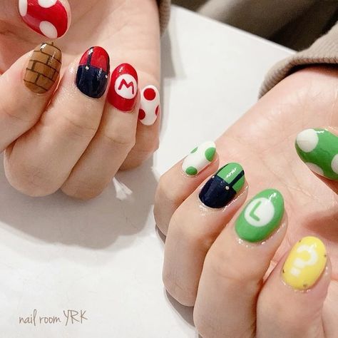 Yoshi Nails, Mario Nails, Mail Designs, 2024 Nails, Anime Nails, Nail Room, Nice Nails, Nails Salon, Really Cute Nails