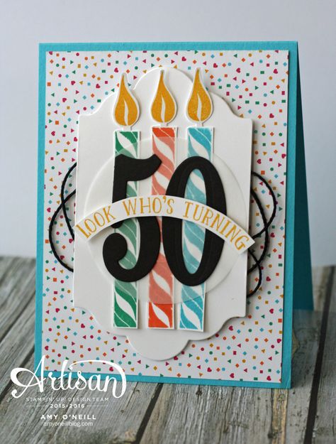 Stampin Up 50th Birthday Cards For Men, Homemade 50th Birthday Cards, Diy 50th Birthday Card, Happy Birthday Cards Handmade, Diy Birthday Banner, 50 Birthday, Everyday Cards, Homemade Birthday Cards, 50th Birthday Cards