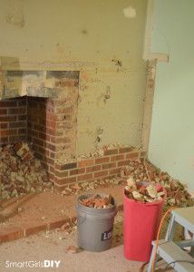 Brick fireplace wall demolition Removing Brick From Fireplace, Fireplace Remodel Ideas, Brick Fireplace Wall, Fireplace Renovation, Log Burner Fireplace, Tall Fireplace, Rectangular Living Rooms, Slate Fireplace, Fireplace Redo