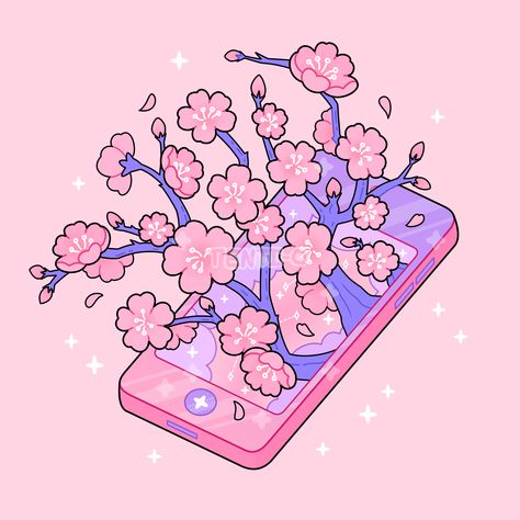 #cherry #blossom #phone #mobile #sakura #pink #flowers #cute #kawaii #soft #aesthetic #digitalart #digitalartist #drawing #art #illustration #sticker Sakura Blossom Aesthetic, Sakura Illustration, Cherry Blossoms Illustration, Sakura Flower, Mini Drawings, Art Memes, Kawaii Art, Kawaii Drawings, Phone Themes