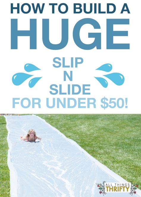 How to make a huge slip n slide 4th Of July Slip N Slide, Huge Slip And Slide, Diy Slip And Slide With Pool At End, Home Made Slip And Slide, Diy Water Slide Backyards, Slip And Slide Party Ideas, Slip N Slide Games, Diy Slip N Slide, Slip N Slide Birthday Party