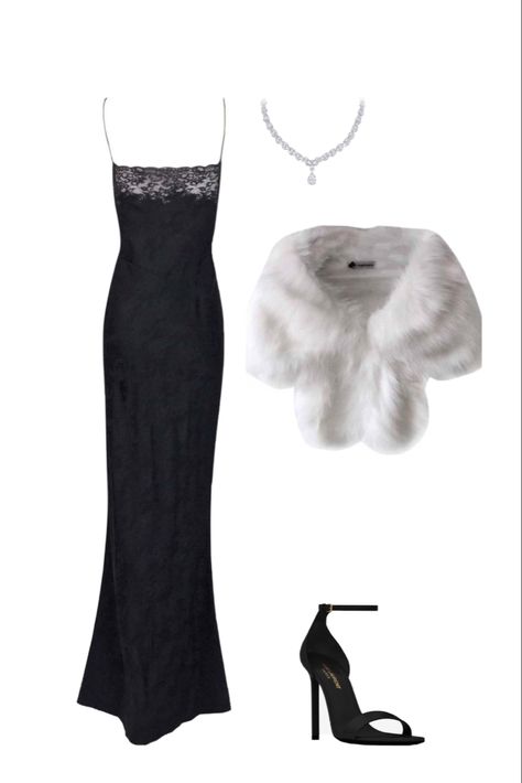 Dress long high heels black white fur  diamonds chic coat dentelle soirée party Dark Feminine Clothes Png, Dark Feminine Clothes, Ab Outfits, Dark Feminine Outfits, Old Money Dress, Long Skirt Looks, Outfits 30s, Money Dress, Feminine Clothes