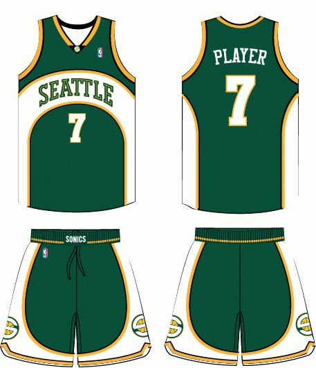 Best Basketball Jersey Design, Sports Uniform Design, Basketball Kit, Nba Uniforms, Road Logo, Basketball Uniforms Design, Jersey Uniform, Seattle Supersonics, Sport Shirt Design