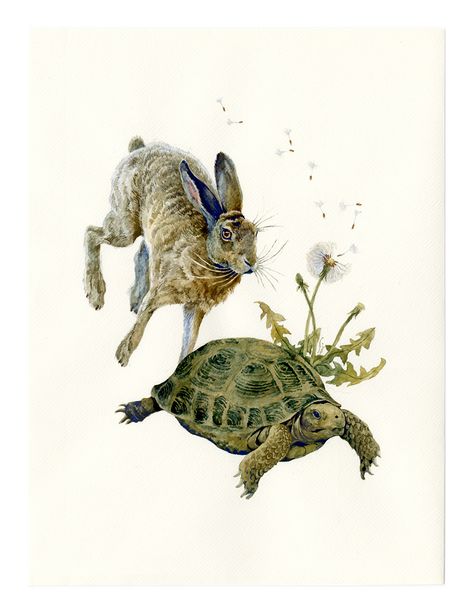 The Tortoise and the Hare, Lily Seika Jones Tortoise Tattoo, The Tortoise And The Hare, Hare Illustration, Tortoise And The Hare, Hare Painting, Music Events, Mini Paintings, Art Collector, Rabbits