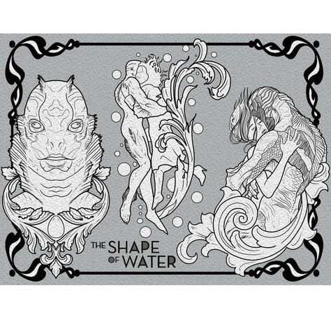 The Shape Of Water Tattoo, Shape Of Water Tattoo, The Shape Of Water, Water Tattoo, Literary Tattoos, Paper Art, Mermaid, Tattoos, Water