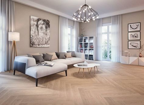 Herringbone Wooden Floor - Decoist Unfinished Wood Floors, Herringbone Wooden Floors, Living Room Wood Floor, Herringbone Wood Floor, Herringbone Wood, Natural Wood Flooring, Herringbone Floor, Classic Interior Design, Home Design Living Room