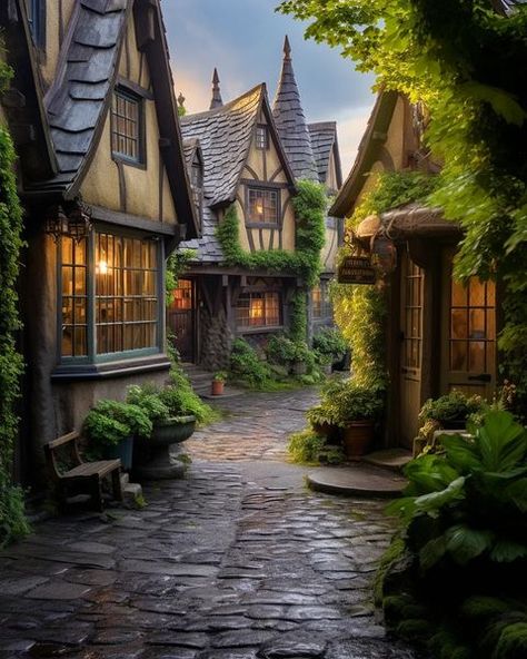 Fairytale Cottage Exterior, Cottage Core Village, Witch Village, Storybook Village, Elf Village, Fairytale Core, Fairy Tale Village, Fairytale Village, Hogsmeade Village