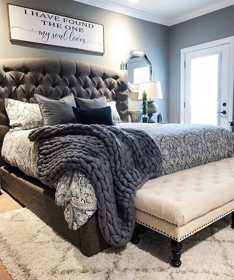 8,384 Likes, 93 Comments - Cecelia (@thewelldressedhouse) on Instagram: “The comforts of home!....Tag a friend who would love this too!...📷 credit: @ourhouseofthree . . . .…” Bedroom Inspiration Grey, Casa Disney, Casa Clean, Grey Bedroom, Master Bedrooms Decor, Remodel Bedroom, Beautiful Bedrooms, Dream Bedroom, My New Room