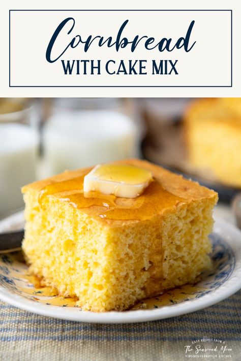 Cornbread Yellow Cake, Sweet Cornbread Cake Recipe, Cornbread With Cake Mix Recipe, Sweet Jiffy Cornbread, Jiffy Cornbread Recipes, Beans And Greens, Easy Cornbread, Chili Pot, Cornbread Cake