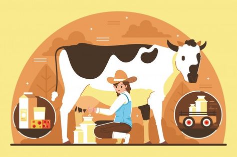 Cow Milk Illustration, Milk Cow Illustration, Milking A Cow, Farm Cartoon, Cow Logo, New Year Symbols, Vector Girl, Cow Illustration, Pig Dog