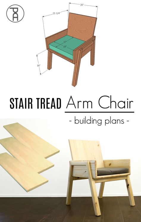 How to build a sleek and modern arm chair from just 3 off-the-shelf stair treads using FREE building plans and a video tutorial. Diy Modern Chair, Diy Dining Chairs, Stoep Idees, Bending Wood, Modern Arm Chair, Steam Bending, Small Cabins, Free Building Plans, Stair Tread