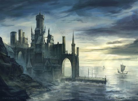 Ten Towers - Game of Thrones LCG by jcbarquet on DeviantArt Game Of Thrones Castles, Iron Islands, Asoiaf Art, Gra O Tron, Game Of Thrones Art, Fantasy City, Fantasy Castle, Fantasy Setting, Fantasy Places