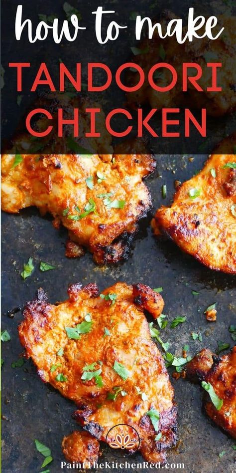 In this Air Fryer Tandoori Chicken recipe, chicken is marinated in a vibrant sauce and is air fried to perfection in minutes. The air fried chicken gets incredible flavor from the tandoori Recipe With Chicken Thighs, Air Fryer Tandoori Chicken, Tandoori Masala Recipe, Tandoori Chicken Marinade, Tandoori Chicken Recipe, Chicken Indian, Tandoori Marinade, Chicken Thigh Marinade, Chicken Breast Oven