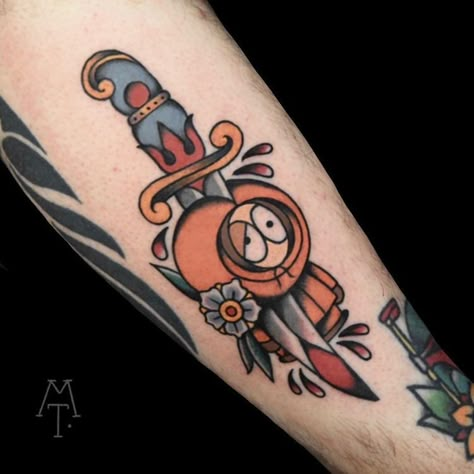 South Park Tattoo, Adventure Time Tattoo, Character Tattoos, Kenny South Park, Cartoon Character Tattoos, Tatuaje A Color, Traditional Tattoo Art, New School Tattoo, Cartoon Tattoos