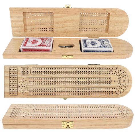 PRICES MAY VARY. CRIBBAGE BOARDS UNIQUE: Carefully crafted with solid pieces of hardwood and connected with a piano style hinge for added strength. A brass latch closure holds the board closed and allows for travel. 3 TRACK CONTINUOUS BOARD: Features precision drilled peg holes and black screen printed scoring. Includes 3 peg starting area, 120 count full-sized game board, skunk lines, and a peg out finish hole. BOARD GAME STORAGE: Our cribbage board measures 14.75 x 3.75 x 1.25 in. Storage groo Cribbage Pegs, Custom Board Games, Laser Crafts, Board Game Storage, Cnc Ideas, Laser Projects, Game Storage, Cribbage Board, Cnc Projects