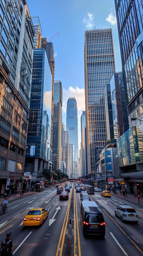 Urban Traffic Scene: #Cars and #Taxis navigate through bustling city streets flanked by towering modern #Skyscrapers at #Dusk. #downtown #bustlingcity #cityscape #urbanlife #eveningtraffic #modernarchitecture #streetscene #citylights ⬇️ Download and 📝 Prompt 👉 https://stockcake.com/i/urban-traffic-scene_717105_1071557 Downtown City Aesthetic, Urban City Street, City Reference, Car Traffic, Modern Skyscrapers, Bustling City, City Road, Sunset City, Urban Landscapes