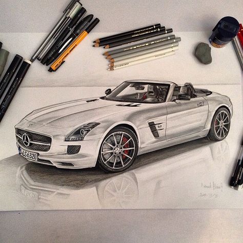 Mercedes Benz SLS AMG Mercedes Benz Sketch, Mercedes Benz Drawing, Mercedes Sketch, Mercedes Drawing, Car Drawing Pencil, Rolls Royce Car, Benz Sls Amg, Draw Cars, Royce Car