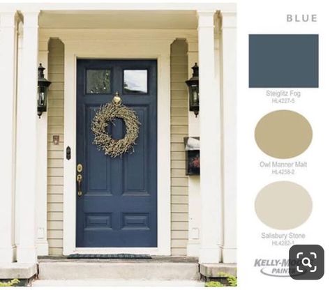 Grey Exterior House Colors, Tan House, Exterior Door Colors, Blue Front Door, House Paint Color Combination, Door Paint, Front Door Paint Colors, Door Paint Colors, Painted Front Doors