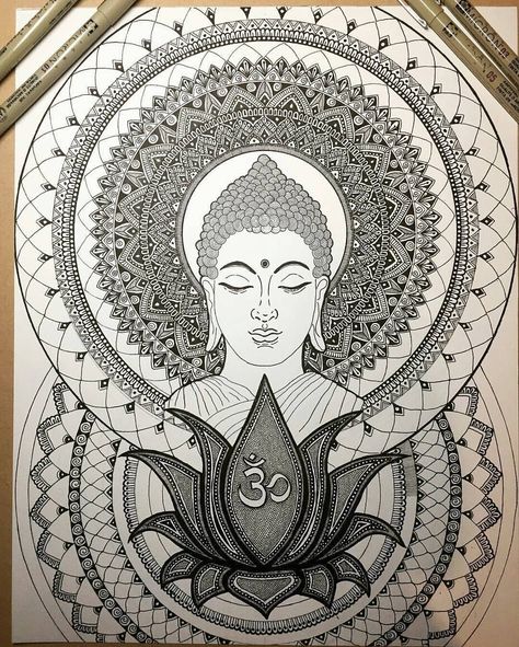 503 Likes, 10 Comments - Zen Artist Gathering (@mindfulness.mandalas) on Instagram: “'Rule your mind or it will rule you - Buddha' . Work-in-progress drawn with #Sakura #micronpens by…” Buddha Hand Tattoo, Mandala Art Tattoo, Buddha Mandala Art, Buddha Tattoo Ideas, Mandala Buddha, Drawing Mandalas, Buddha Mandala, Buddha Drawing, Buddha Painting Canvas