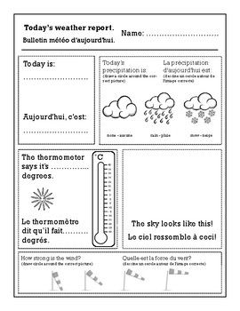 Weather - Le Temps WORKSHEETS (Bilingual English & French) | TpT Weather Instruments Worksheet, Weather Description Writing, Weather Exercises English, Weather Esl Worksheet, Weather Word Search, Weather Conditions Worksheet, Weather Worksheets, Present Continuous Tense, Weather Words