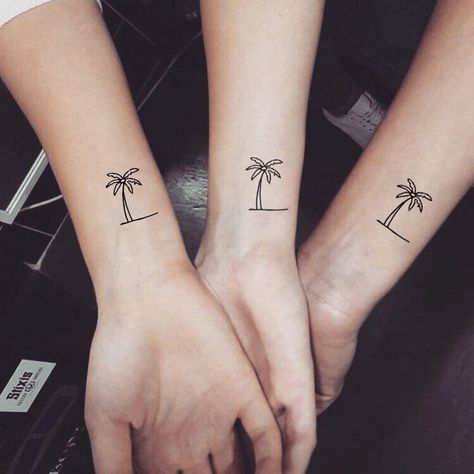 Tattoos Palm Tree, Beach Tats, Jb Tattoo, Palm Tree Tattoos, Tattoos On Wrist, Palm Tattoo, Hawaii Tattoos, Small Palm Trees, Sunset Tattoos