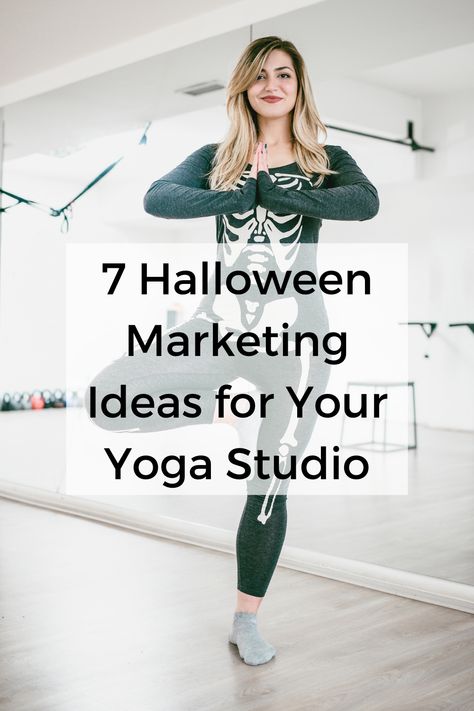 Halloween is the perfect time for Yoga Studios to have themed campaigns to attract more clients. Here are 7 ways in which you can do that. Halloween Themed Yoga, Yoga Halloween Costumes, Halloween Marketing Ideas, Yoga Class Themes, Yoga Halloween, Halloween Yoga, Yoga Frases, Yoga Marketing, Retreat Themes