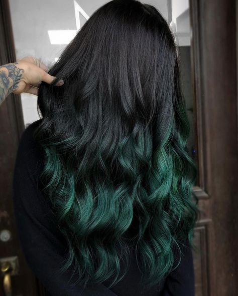 Emerald Green Ombre Hair, Goth Green Hair, Ward Aesthetic, Goth Mermaid, Under Hair Color, Vi Keeland, Emerald Green Hair, Color Block Hair, Dark Green Hair