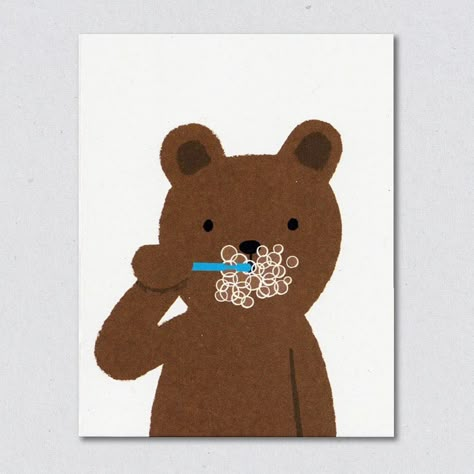 Brush Teeth Illustration, Teeth Illustration Art, Brushing Teeth Drawing, Bear Illustration Cute, Dentist Illustration, Illustration Bear, Back In 2000, Teeth Illustration, Brush Teeth