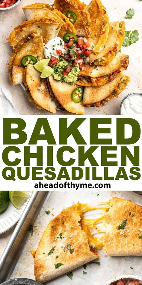 Baked Chicken Quesadillas Mini Chicken Quesadillas Appetizers, Quesadilla Recipes Chicken, Tortilla With Cheese, Baked Quesadilla, Heavy Apps, Chicken Quesadillas Easy, Quesadilla Chicken, Taco Fixings, Weekday Lunches