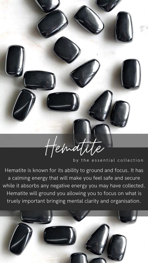 Crystal Scrapbook, Hematite Crystal Meaning, Crystal 101, Crystals And Stones For Beginners, Crystal Dictionary, Crystals Hematite, Crystal Types, Crystals Meanings, Witch Life