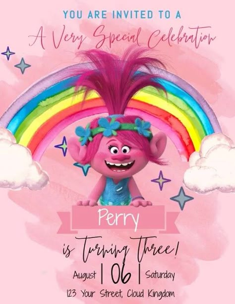 Trolls Birthday Trolls Birthday Invitation Free Template, Trolls Invitation Template, Trolls Birthday Party Invitations, Trolls Party Invitations, Trolls Birthday Invitation, Trolls Invitation, Bday Party Invitations, Birthday Party Invitations Free, Girls 3rd Birthday