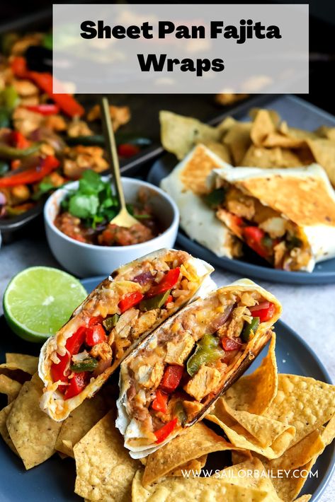 This fajita wrap will blow your mind with flavor. The fajitas are made on a sheet pan, come together seamless and taste amazing wrapped up in a toasted tortilla. via @sailor_bailey Toasted Tortilla, Fajita Wraps, Mexican Food Recipes Enchiladas, Recipes Enchiladas, Chicken Fajita Wraps, Sailor Bailey, Fajita Mix, Canning Refried Beans, Pan Meals