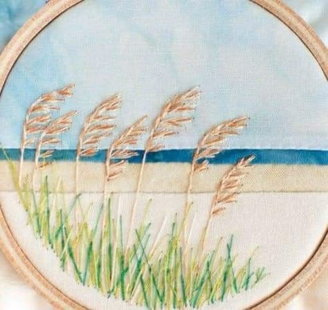 Ocean Embroidery Simple, Seaside Embroidery, Beach Embroidery Designs, Watercolor Embroidery, Beach Embroidery, Textile Art Embroidery, Diy Embroidery Designs, Embroidery Tshirt, Hand Embroidery Projects