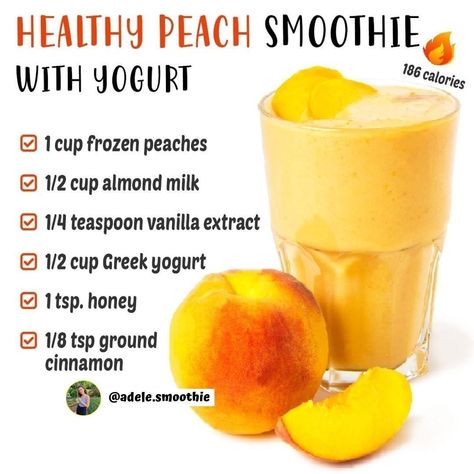 Healthy Smoothie Recipes Flat Belly, Smoothie With Yogurt, Smoothie Nutrition, Peach Smoothie Recipes, Smoothie Recipes With Yogurt, Improved Health, Peach Smoothie, Fruit Smoothie Recipes Healthy, Protein Shake Smoothie