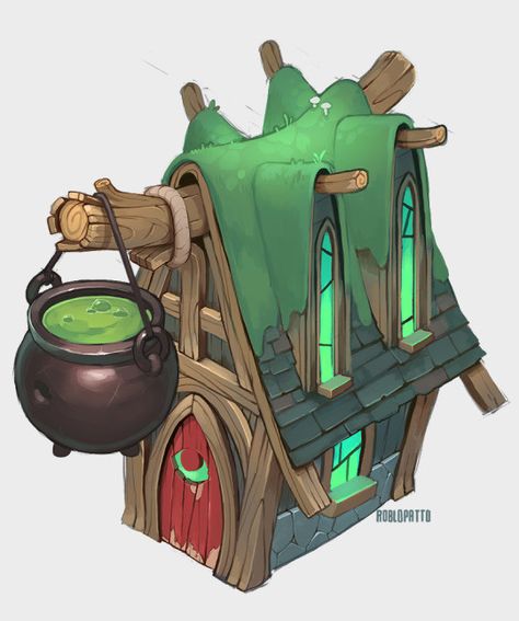 ArtStation - Witch shack Witch Shack, Indie Game Art, Fantasy Shop, Dragon House, House Cartoon, Props Concept, Cartoon House, 2d Game Art, Props Art