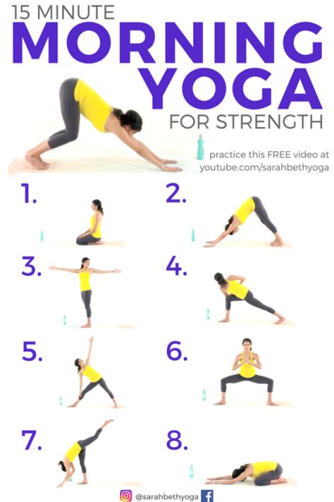 Yoga For Strength, 15 Minute Morning Yoga, Yoga Flow Sequence, Fat Burning Yoga, Morning Yoga Flow, Yoga Routine For Beginners, Yoga Vinyasa, Morning Yoga Routine, Yoga Beginners