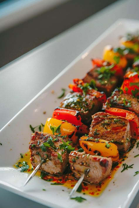 Mouthwatering Spicy Keto Pork and Pepper Skewers Recipe for a Healthy Lifestyle #ketodiet #ketorecipes #lowcarb Food Photography Dessert, Keto Pork, Nice Dinner, Homemade Donuts Recipe, Simple Family Meals, Shrimp And Asparagus, Skewer Recipes, Ketogenic Diet Meal Plan, Spicy Pork