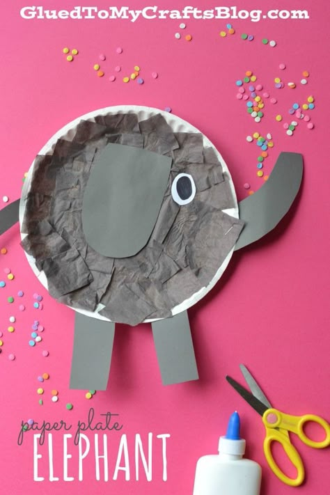 Paper Plate Elephant - Kid Craft Elephant Craft, Jungle Crafts, Zoo Crafts, Zoo Animal Crafts, Paper Plate Animals, Circus Crafts, Elephant Crafts, Paper Plate Crafts For Kids, Animal Crafts For Kids